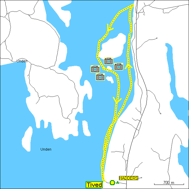 [ karte mit wegstrecke fahrt mit ruderboot auf dem unden see ]
