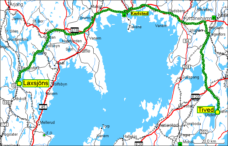 [ karte mit wegstrecke tived - karlstad - laxjns ]