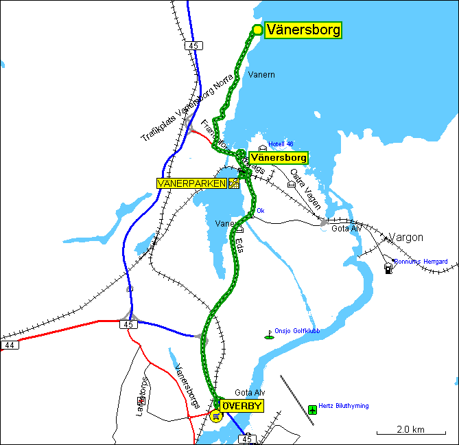 [ karte mit wegstrecke vnersborg - vnerpark - verby - vnersborg ]