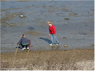 [ katrin und mathias sammeln muscheln am ufer des vesterbotn ]