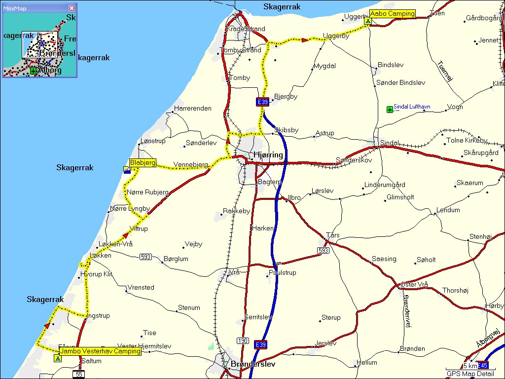 karte mit wegstrecke saltum, DK via blabjerg nach tversted, DK
