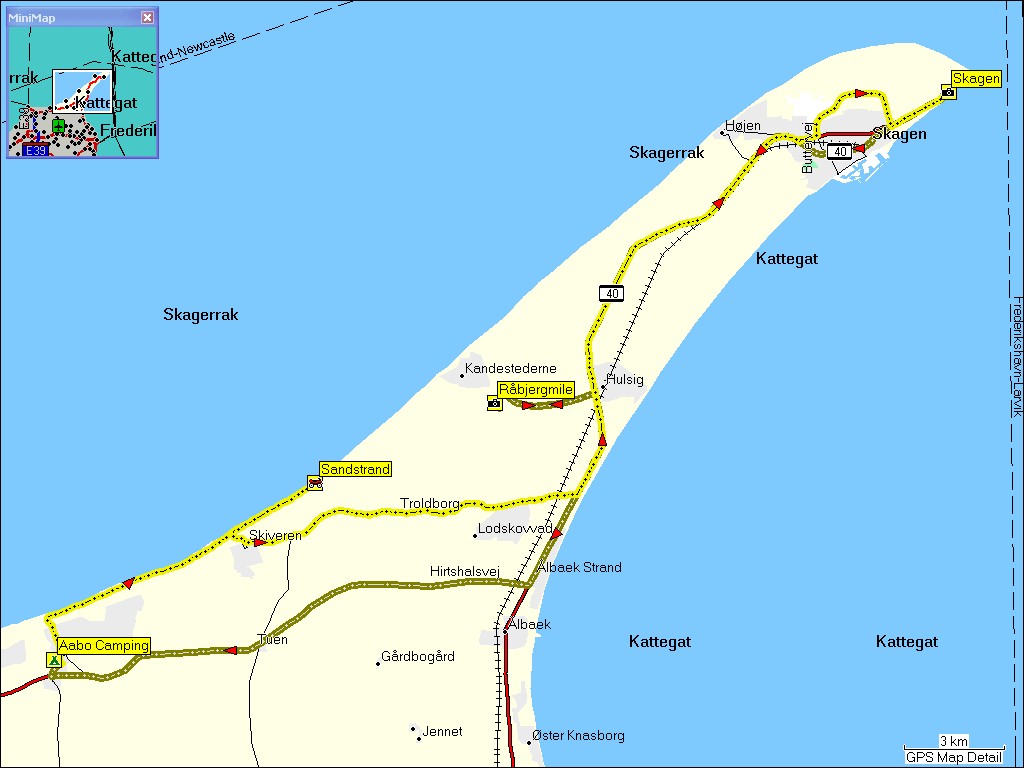 karte mit wegstrecke von tversted nach skagen und zurck via rbjergmile