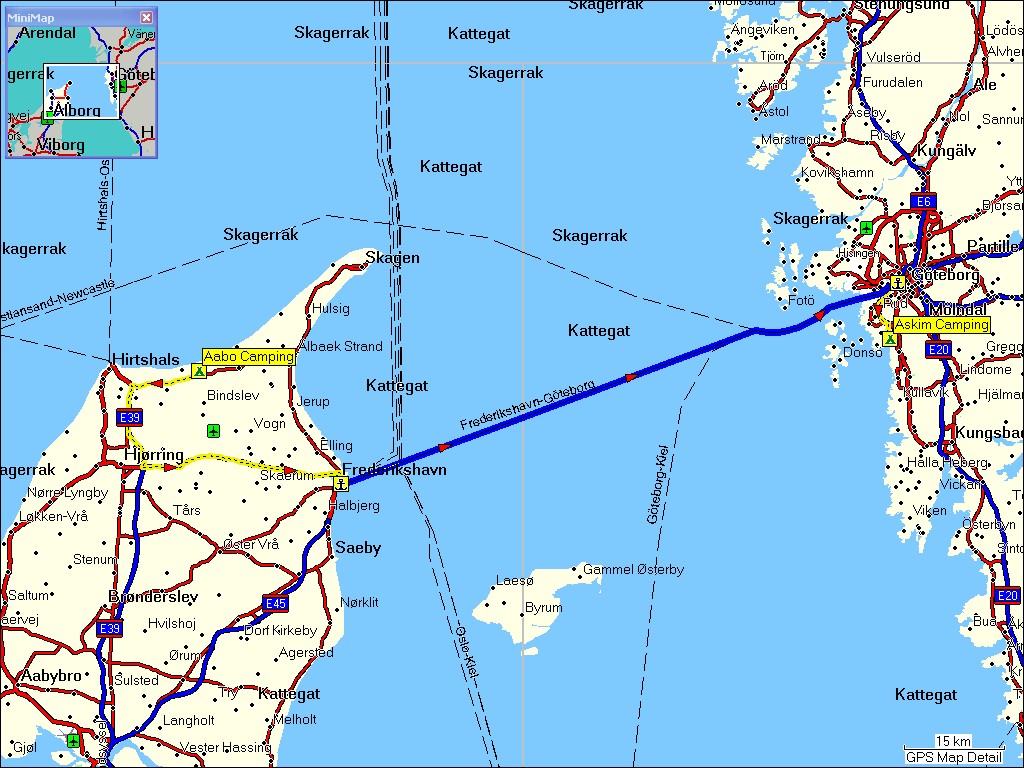 karte mit wegstrecke tversted, DK via frederikshavn nach gteborg, S
