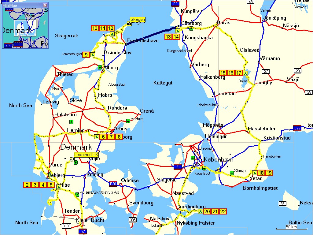 zurckgelegte wegstrecke in dnemark und schweden mit tageszielen