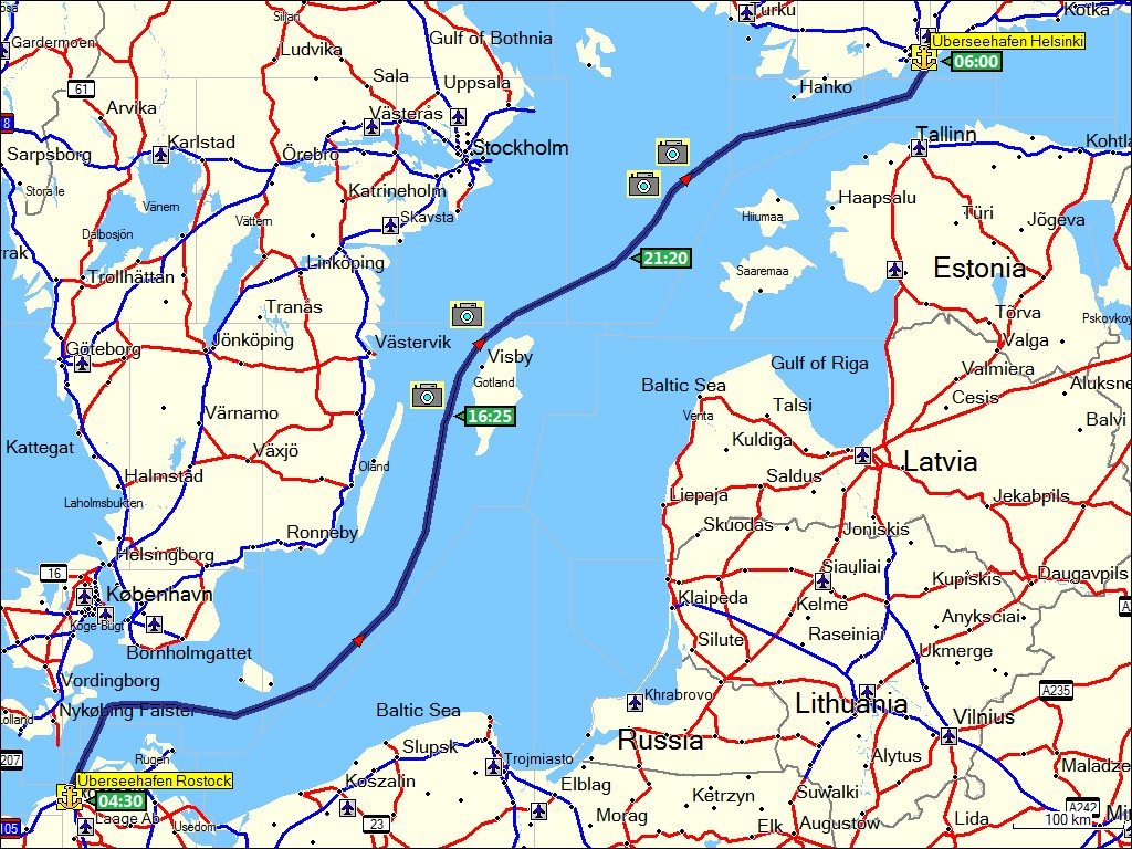 ungefhre route der fhre von rostock, D nach helsinki, SF