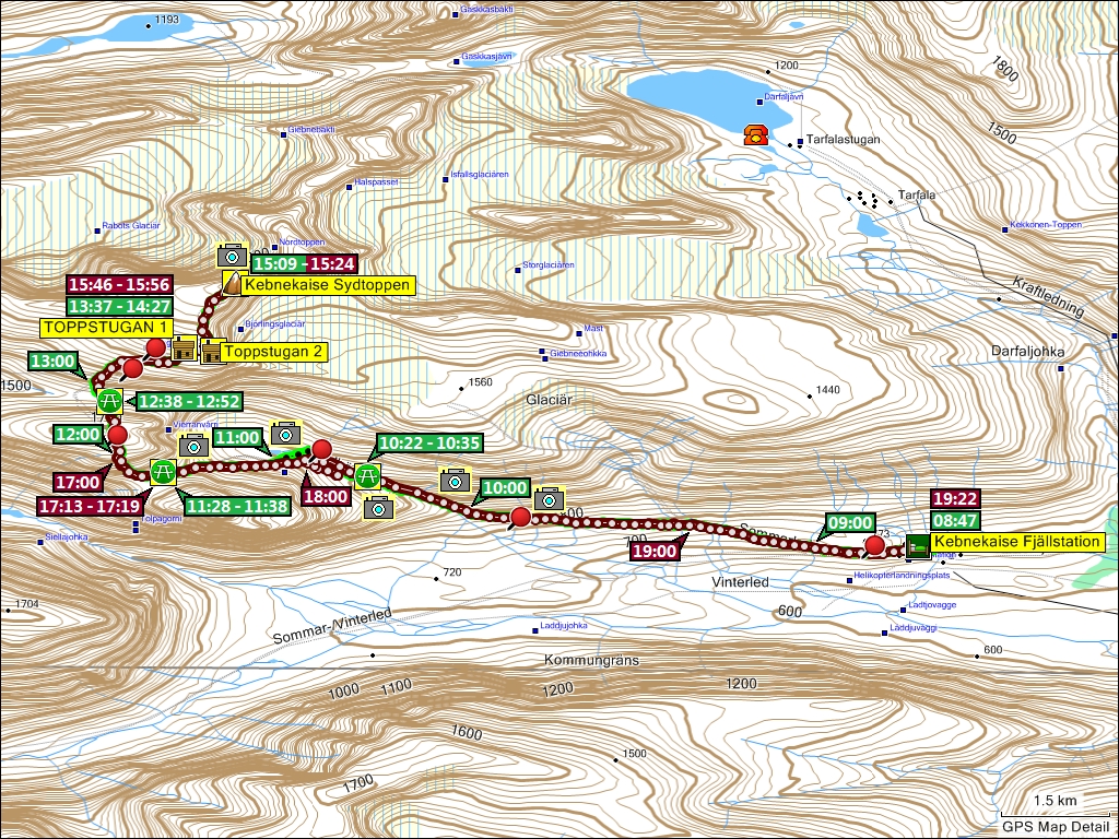 wegstrecke wanderung von der kebnekaise fjllstation auf den kebnekaise und zurck