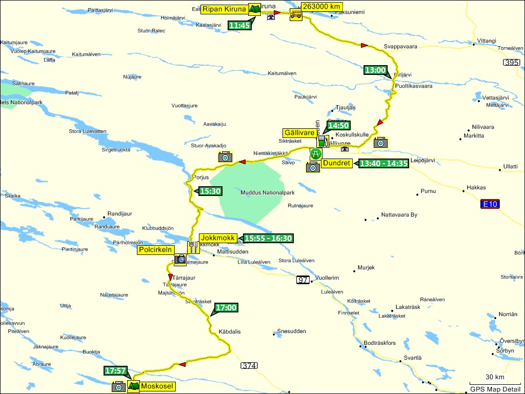 wegstrecke vom campingplatz ripan in kiruna, S via dundret nach moskosel, S