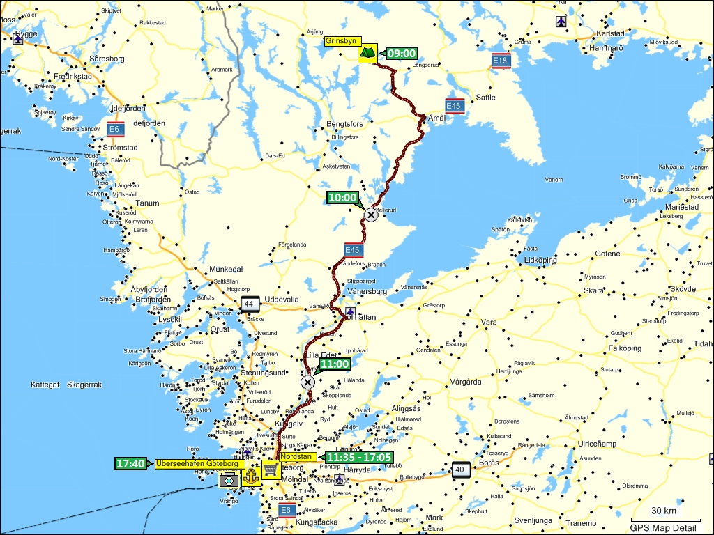 wegstrecke von grinsbyn, S nach gteborg, S