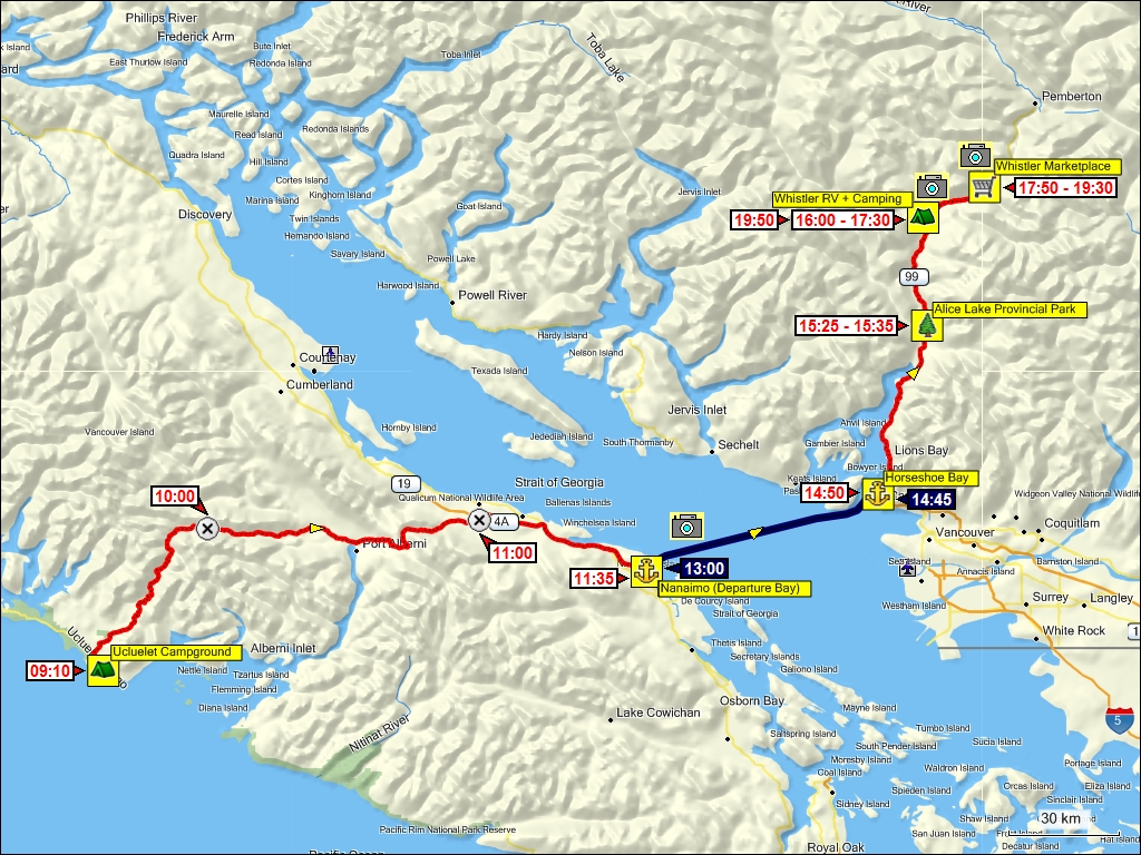 wegstrecke ucluelet, CAN nach whistler, CAN