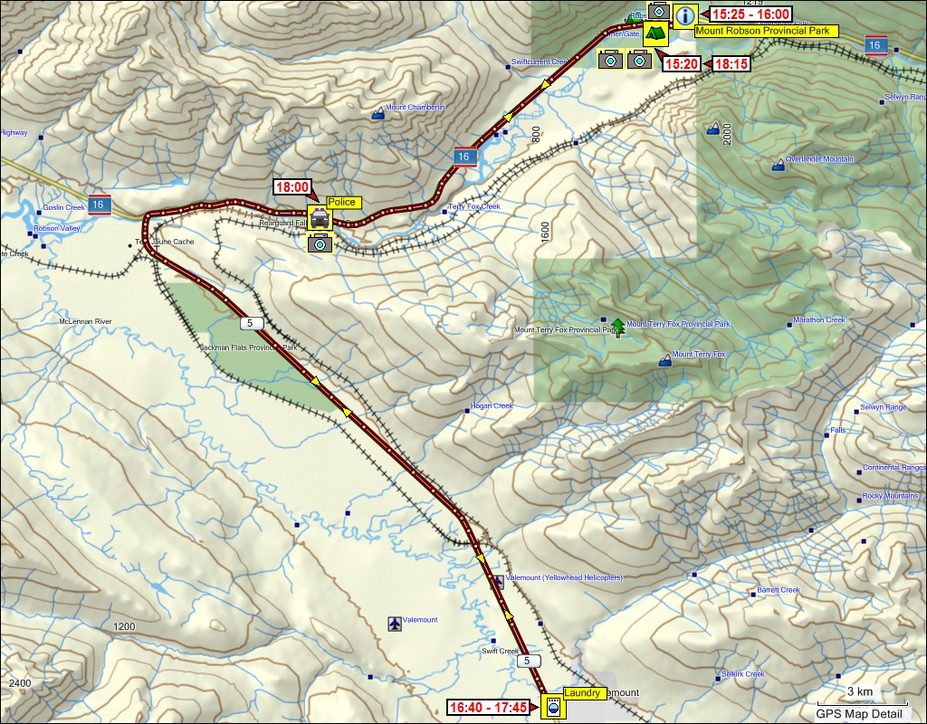 wegstrecke vom mount robson provincial park, CAN nach valemount, CAN und zurck