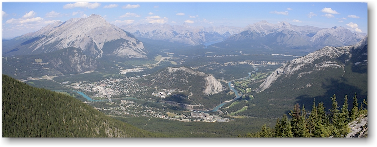 panoramablick auf banff von der bergstation der sulphur mountain gondola im banff national park, CAN