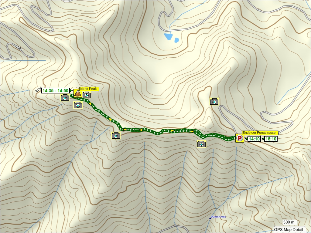 wegstrecke der wanderung vom parkplatz zum idaho peak und zurck