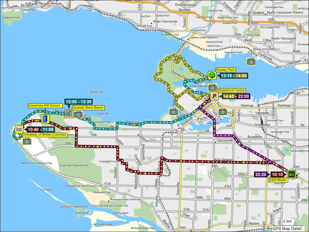 wegstrecke diverse fahrten in vancouver, CAN