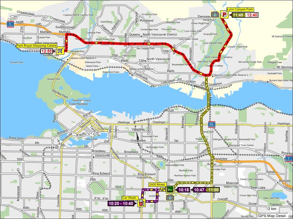 wegstrecken diverse fahrten in vancouver, CAN