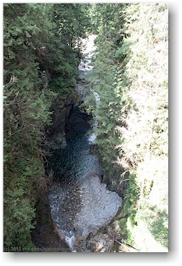 blick von der hngebrcke (suspension bridge) in den lynn creek im lynn canyon park bei vancouver, CAN