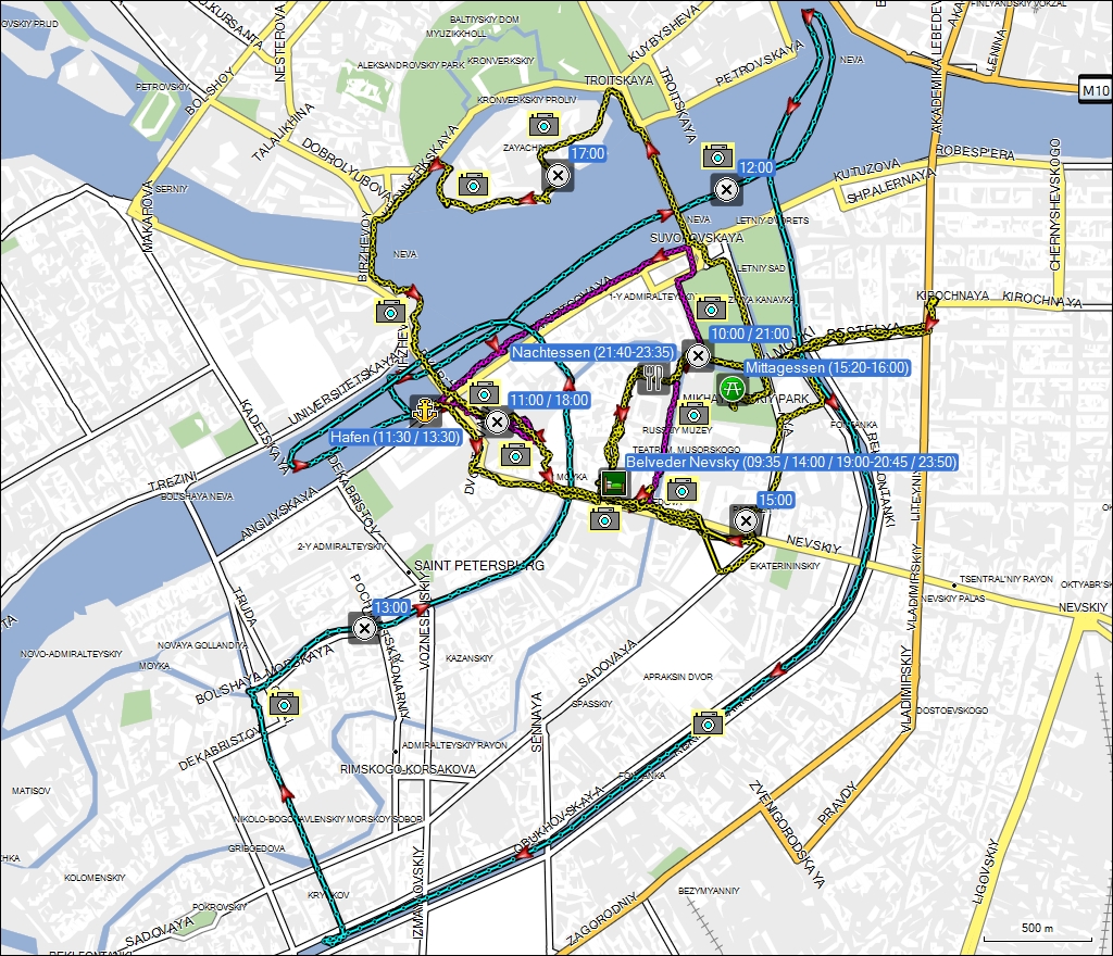 wegstrecken fussmaersche und bootsrundfahrt in sankt petersburg, RU