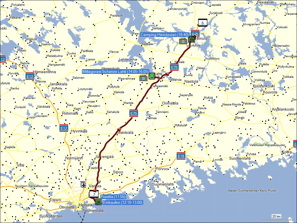 wegstrecke der fahrt von helsinki, FI nach heinola, FI