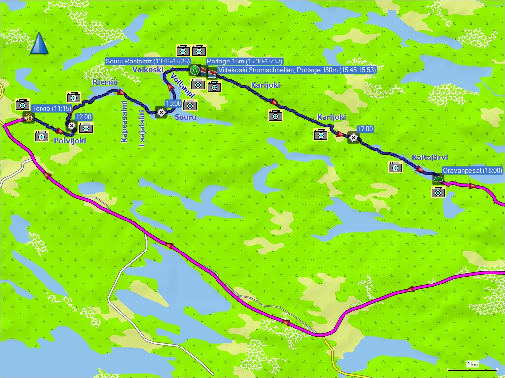 wegstrecken transport vom camping oravanpest zum start toivio und kanutour bei sulkava, FI