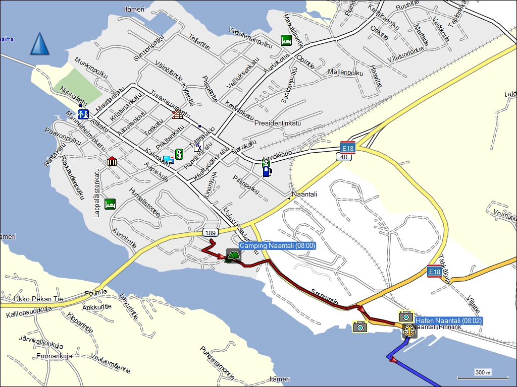 wegstrecke der fahrt vom campingplatz zum hafen in naantali, FI