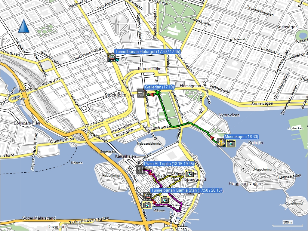 wegstrecken verschiedener fussmrsche im stadtzentrum von stockholm, SE
