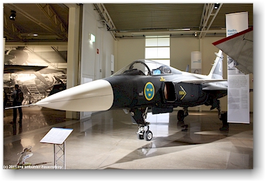 Saab JAS 39 Gripen im flygvapenmuseum (luftwaffenmuseum) bei linkoeping, SE