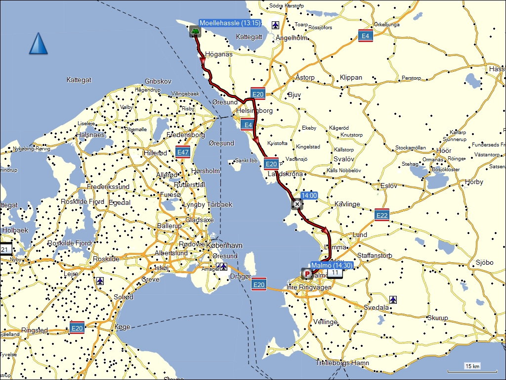 wegstrecke der fahrt von mllehassle, SE zum stadtzentrum von malm, SE