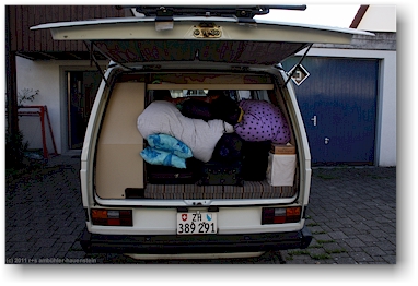 unser vollbepackter VW bus