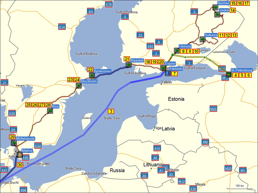 zurckgelegte wegstrecke mit tageszielen