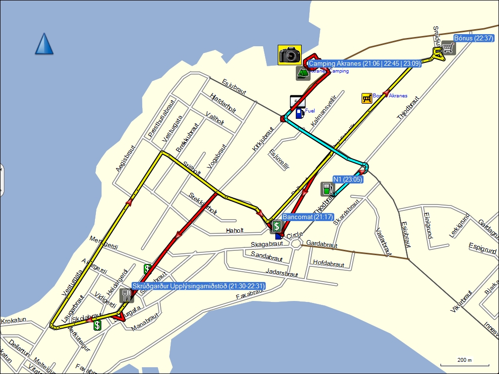 wegstrecken diverse fahrten in akranes