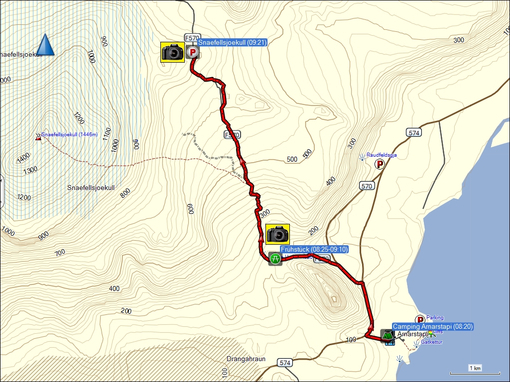 wegstrecke der fahrt von arnarstapi zum snaefellsjoekull