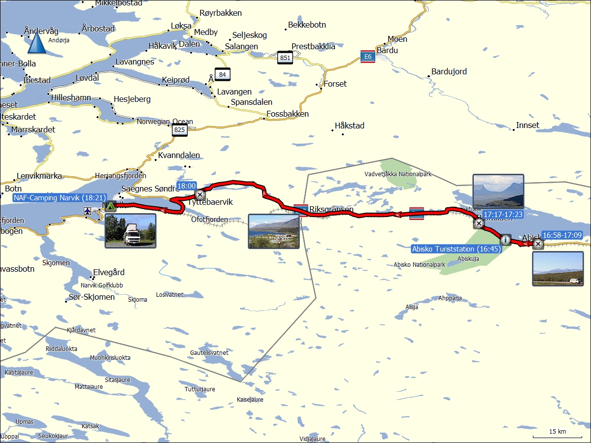 wegstrecke der fahrt von abisko nach narvik
