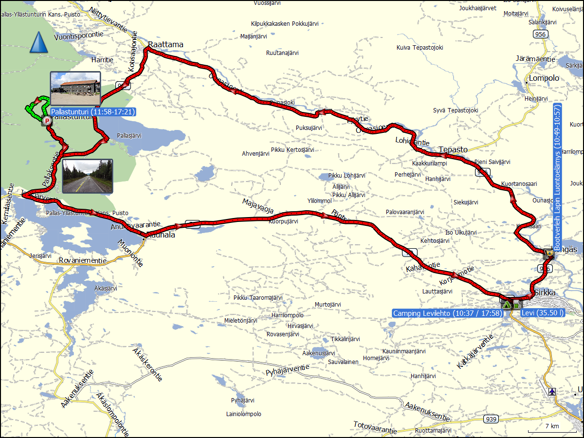 wegstrecke der fahrt von levi nach pallastunturi und zurueck
