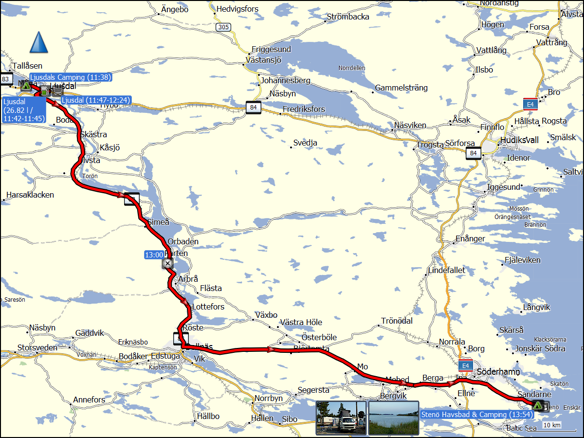 wegstrecke der fahrt von ljusdal nach stenoe