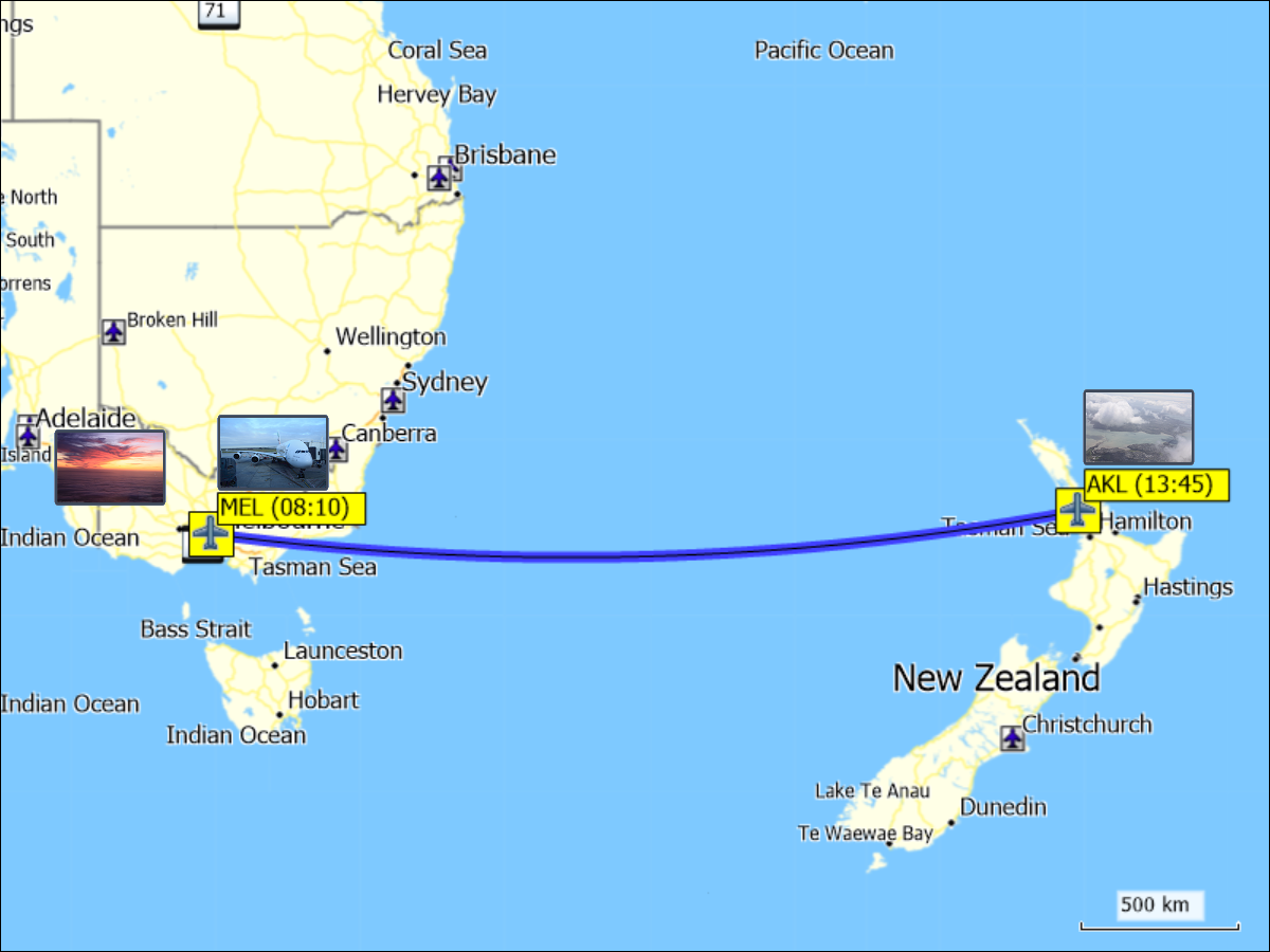 wegstrecke des fluges von melbourne (MEL) nach auckland (AKL)