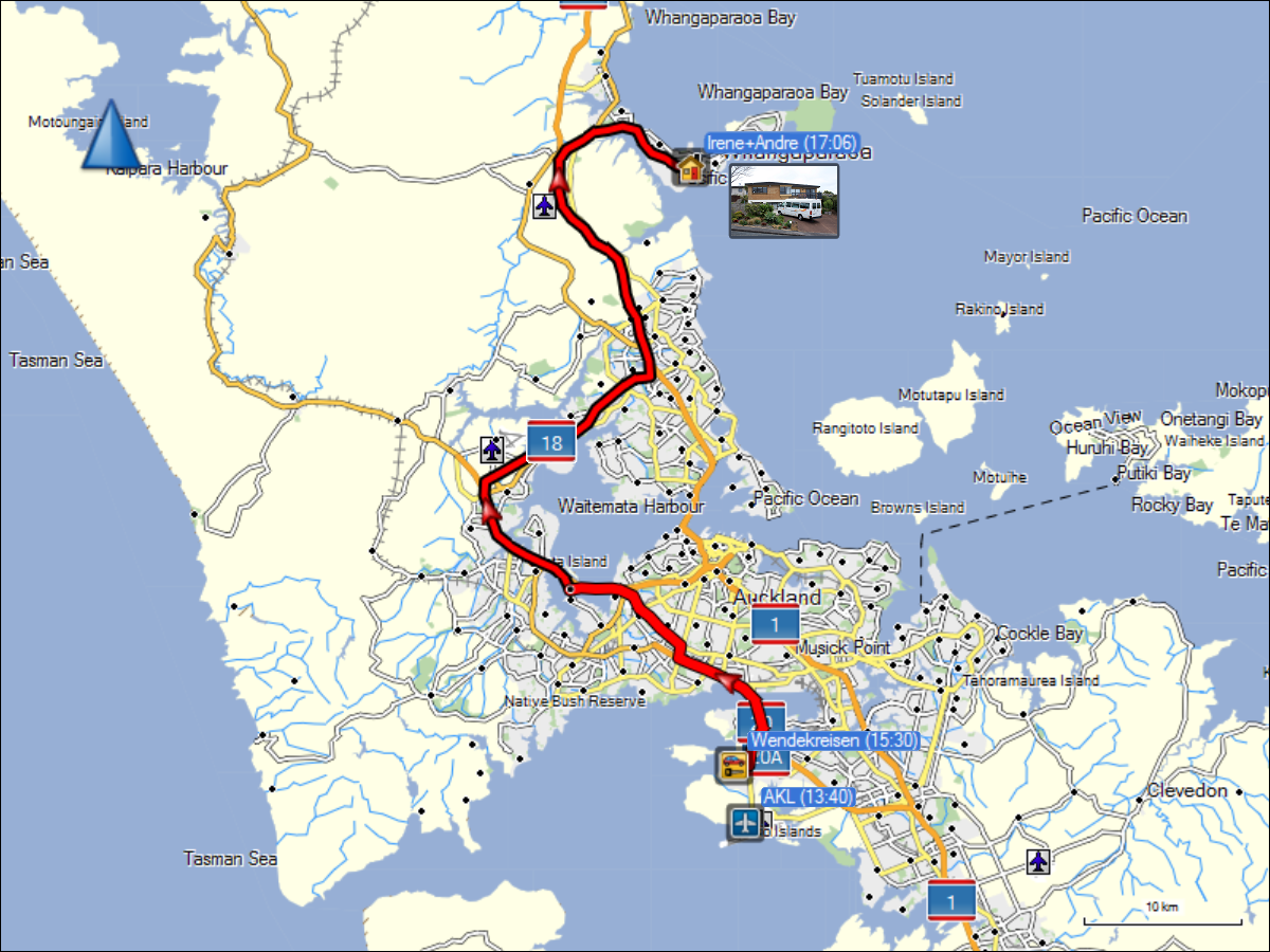 wegstrecke der fahrt vom camperverleih wendekreisen in auckland nach whangaparaoa