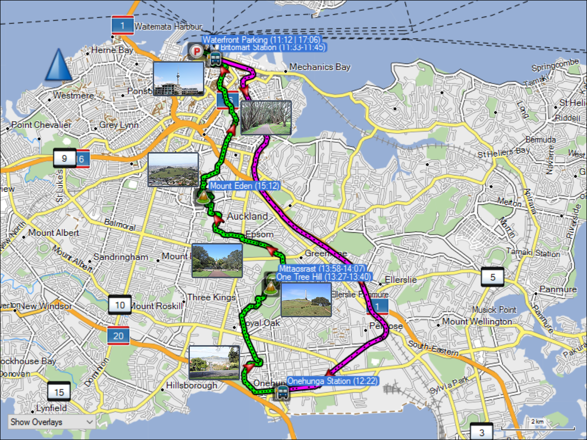 wegstrecke des auckland coast-to-coast trail inklusive zugfahrt