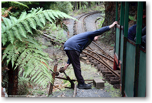 manuelles umstellen einer weiche der driving creek railroad bei coromandel