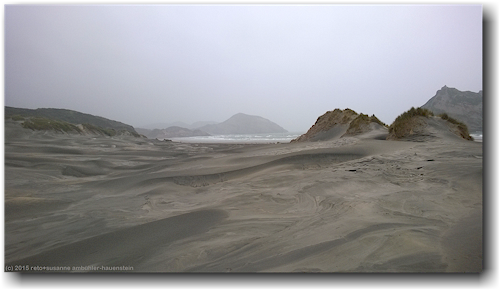 sandduenen und archway islands an der wharariki beach beim puponga farm park
