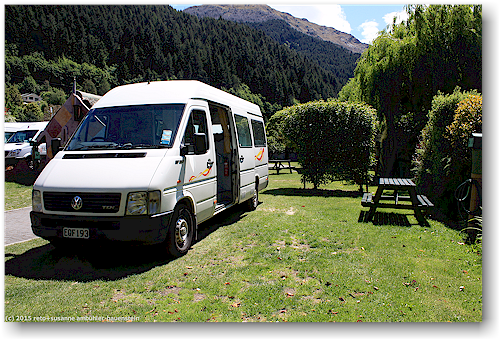 unser campervan auf dem queenstown holiday park creeksyde