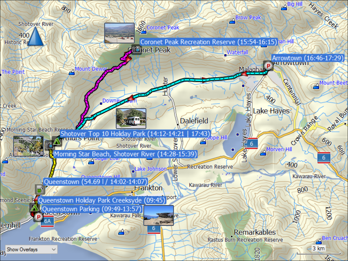 wegstrecken der fahrten um queenstown
