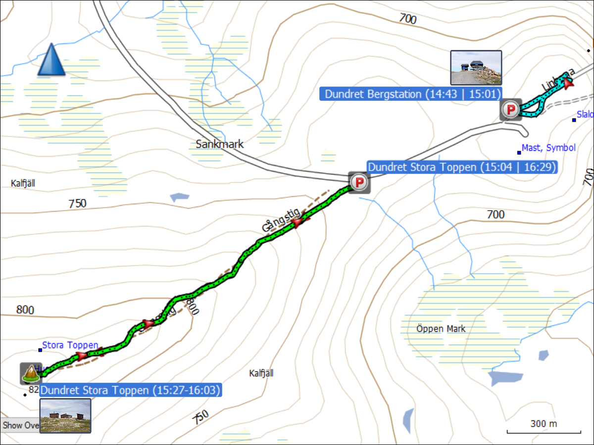 wegstrecken der kurzwanderungen auf dem dundret bei gaellivare