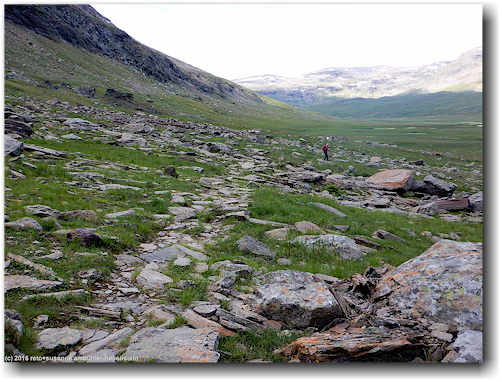 kungsleden als steiniger pfad im tal des vaester syterbaecken