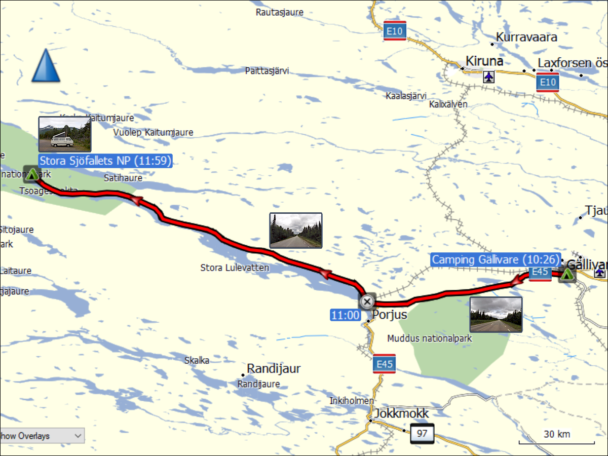 wegstrecke der fahrt von gaellivare zum stora sjoefallets nationalpark