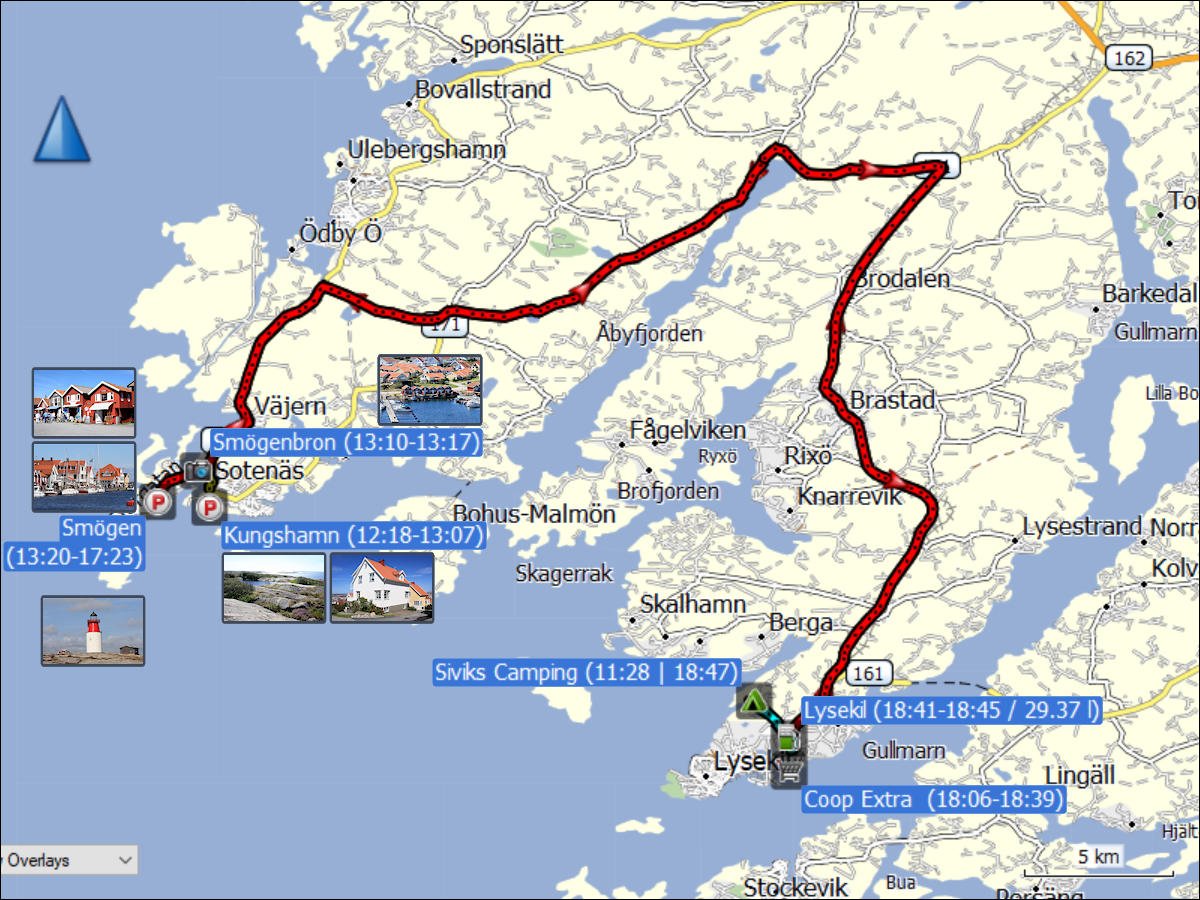 wegstrecken der fahrten von lysekil nach kungshamn, von  kungshamn nach smoegen und von smoegen nach lysekil