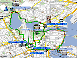 karte der fahrt in helsinki, karte des stadtrundgangs in helsinki und karte der wegstrecke des autozuges von pasila nach kemijaervi