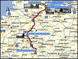 karte und hoehenprofil der fahrt von der raststaette harz ost via eutin zum ueberseehafen travemuende sowie karte des stadtrundgangs in eutin