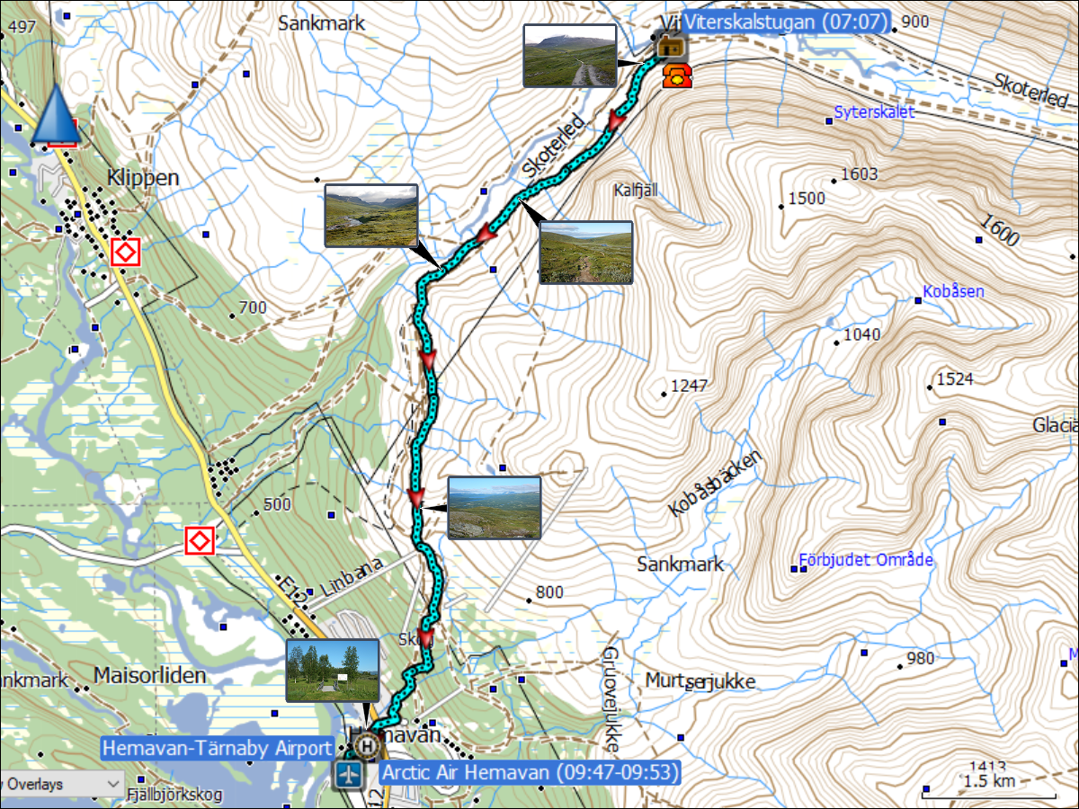 wegstrecke der wanderung von der viterskalstugan nach hemavan