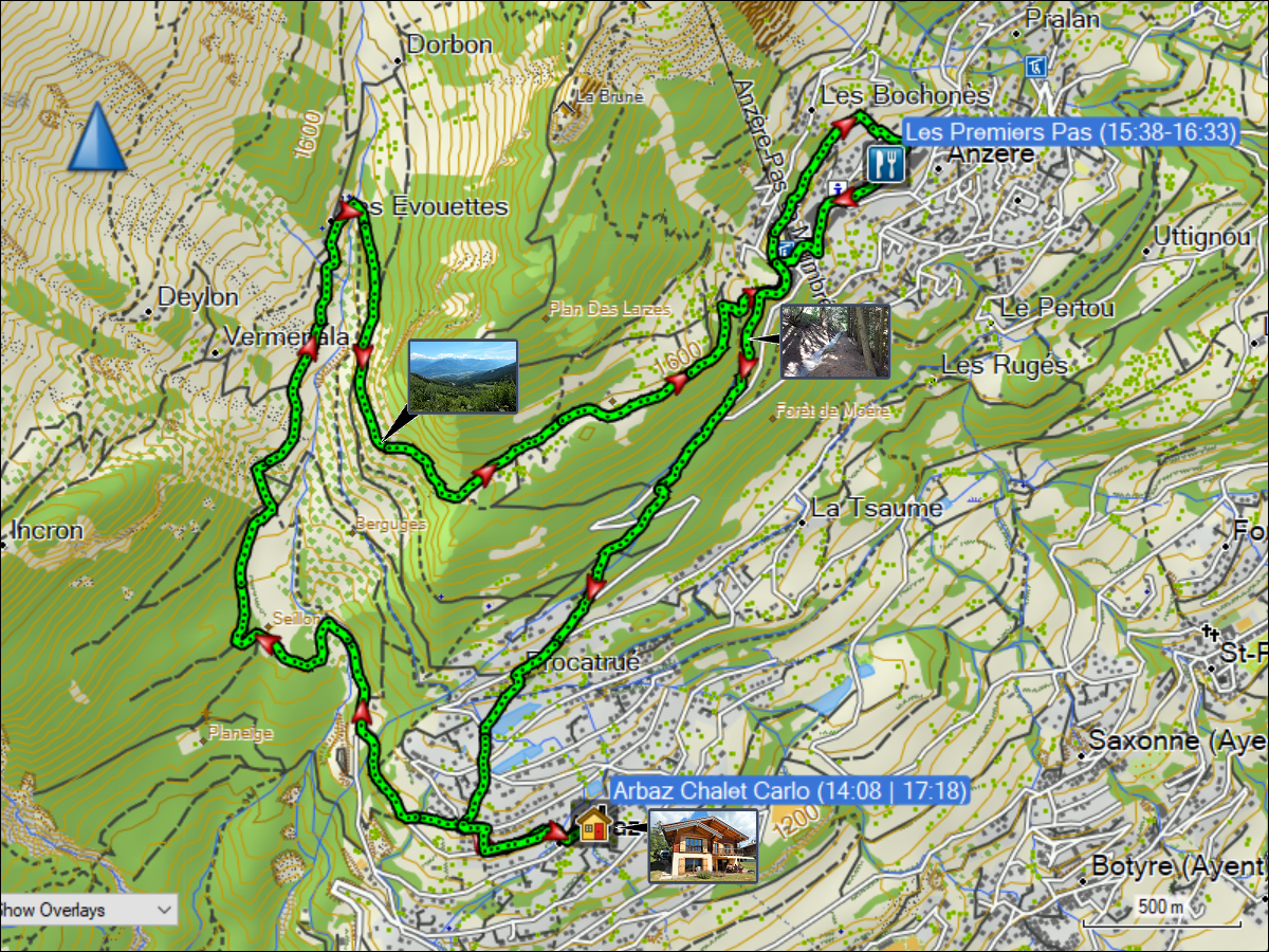 wegstrecke der wanderung von arbaz via les evouettes und anzere zurueck nach arbaz