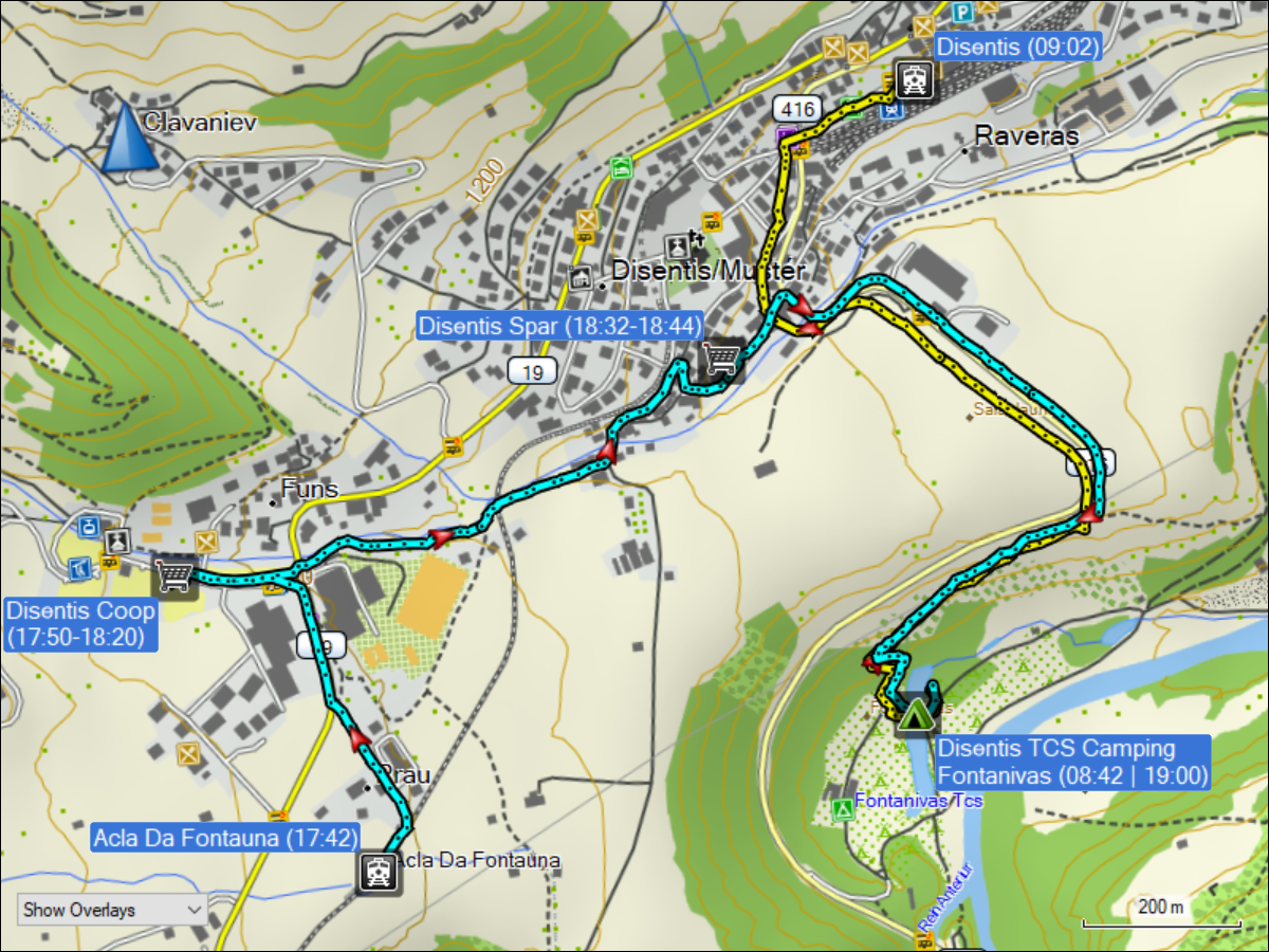 wegstrecken der fussmaersche in disentis