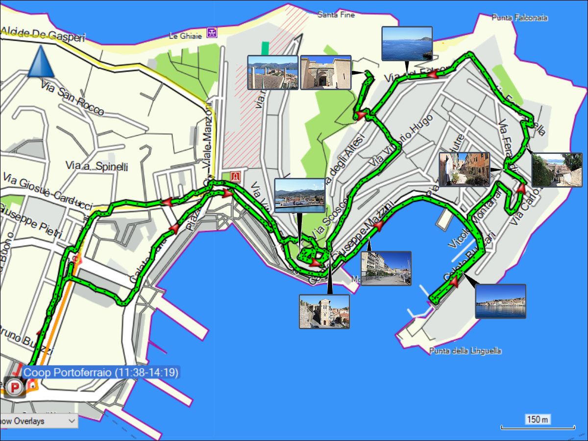 wegstrecke des stadtrundganges in portoferraio
